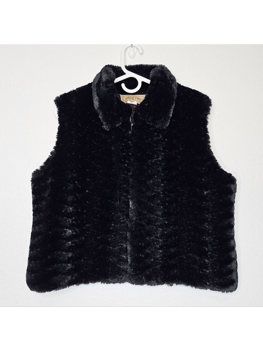 Painted Pony Fux Fur Black Fuzzy Vest Women's Size Large